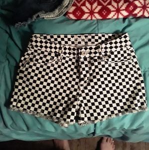 Checkered/Checkerboard Black + White denim Shorts